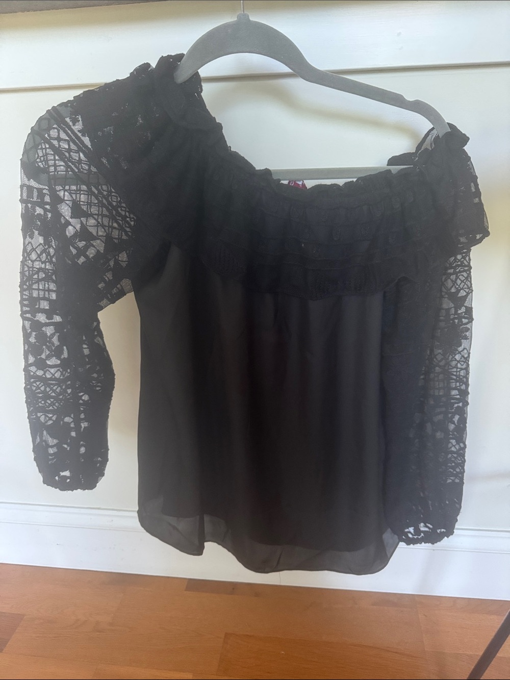 Parker Black Sheer Lace Off-Shoulder Blouse